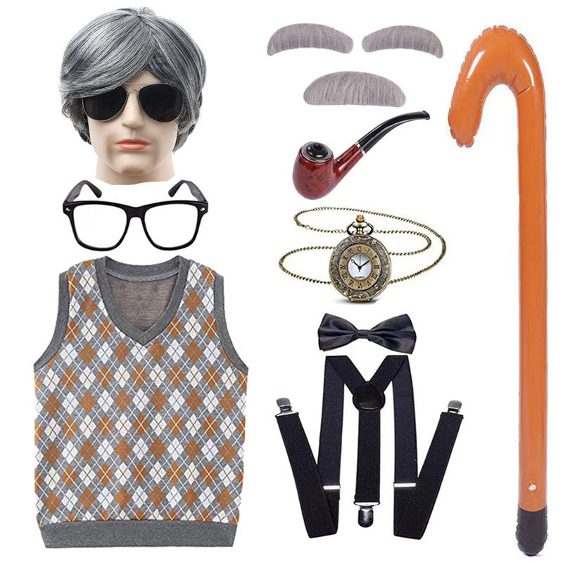 Children's Grandpa Vest Clothing School Day Old Beard Cos Wig