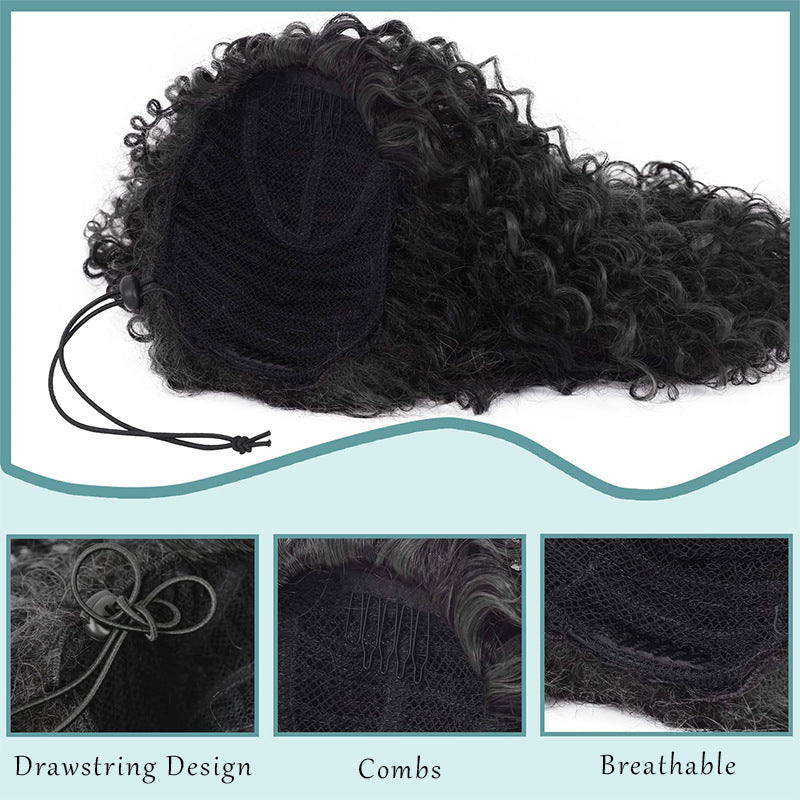 African Braid Drawstring Small Curly Fluffy Gradient Elastic Natural Wig Ponytail