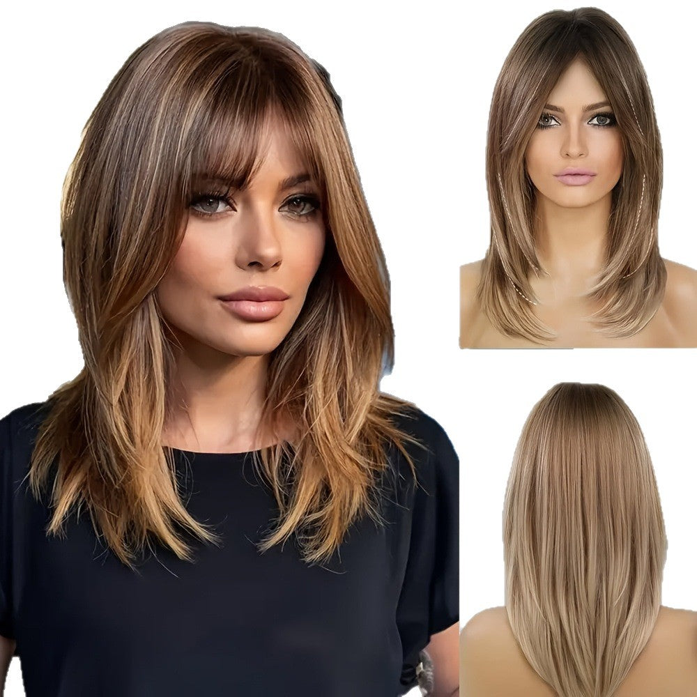 Fashion Female Bangs Natural Curly Gradient Long Straight Wig