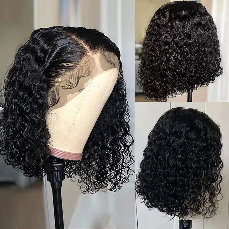 Women's Front Lace Black Small Roll Sheath Wig Long Curls