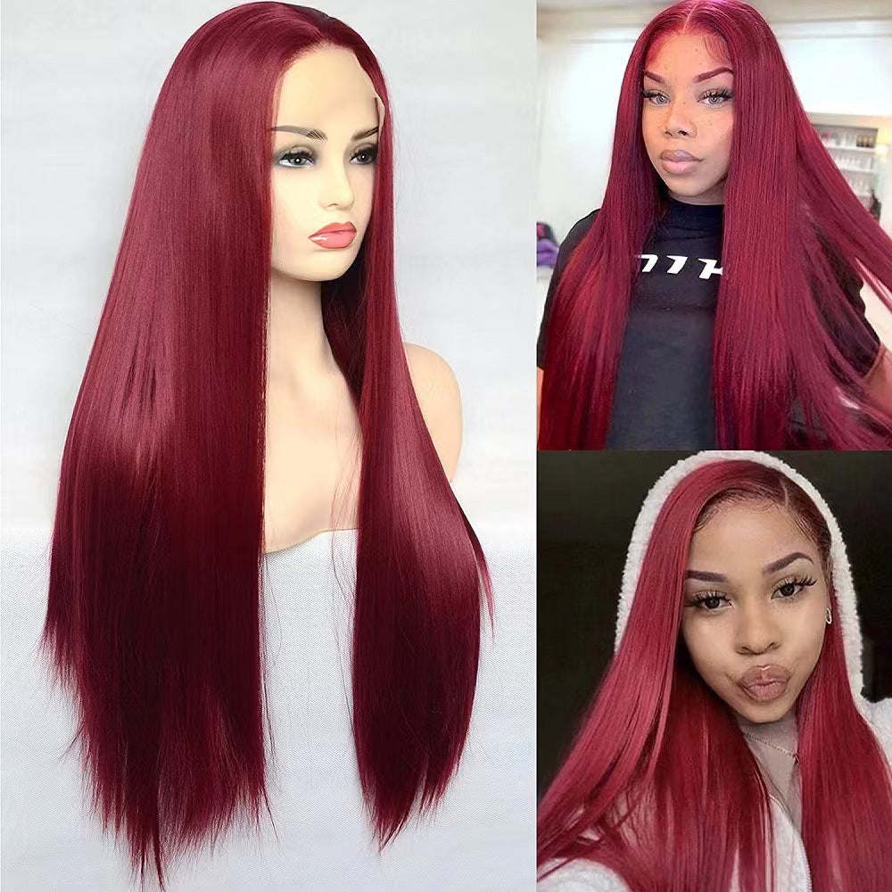 Fashion Mid-length Front Lace Orange Hair Synthetic Long Straight Wig