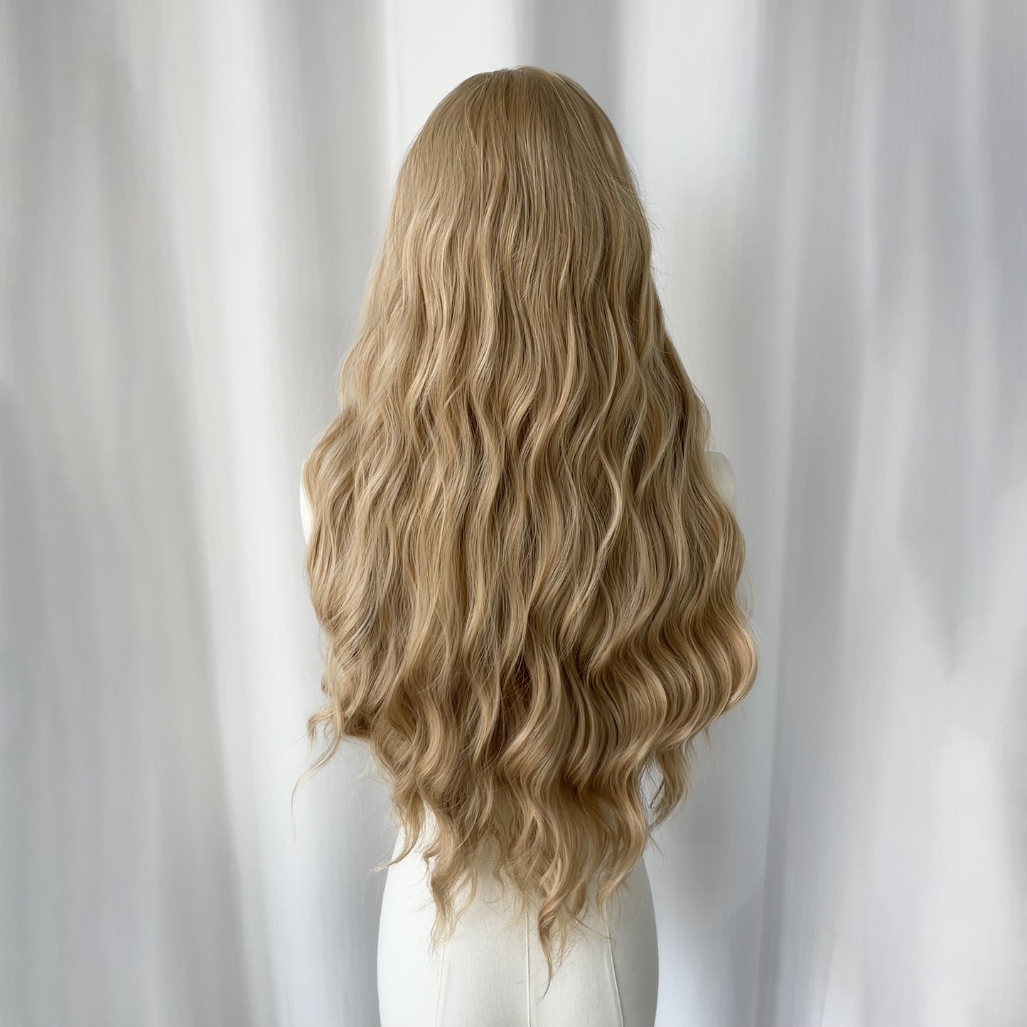 White Gold Color Large Area Hand Crochet Forehead Lace Female Long Straight Wig