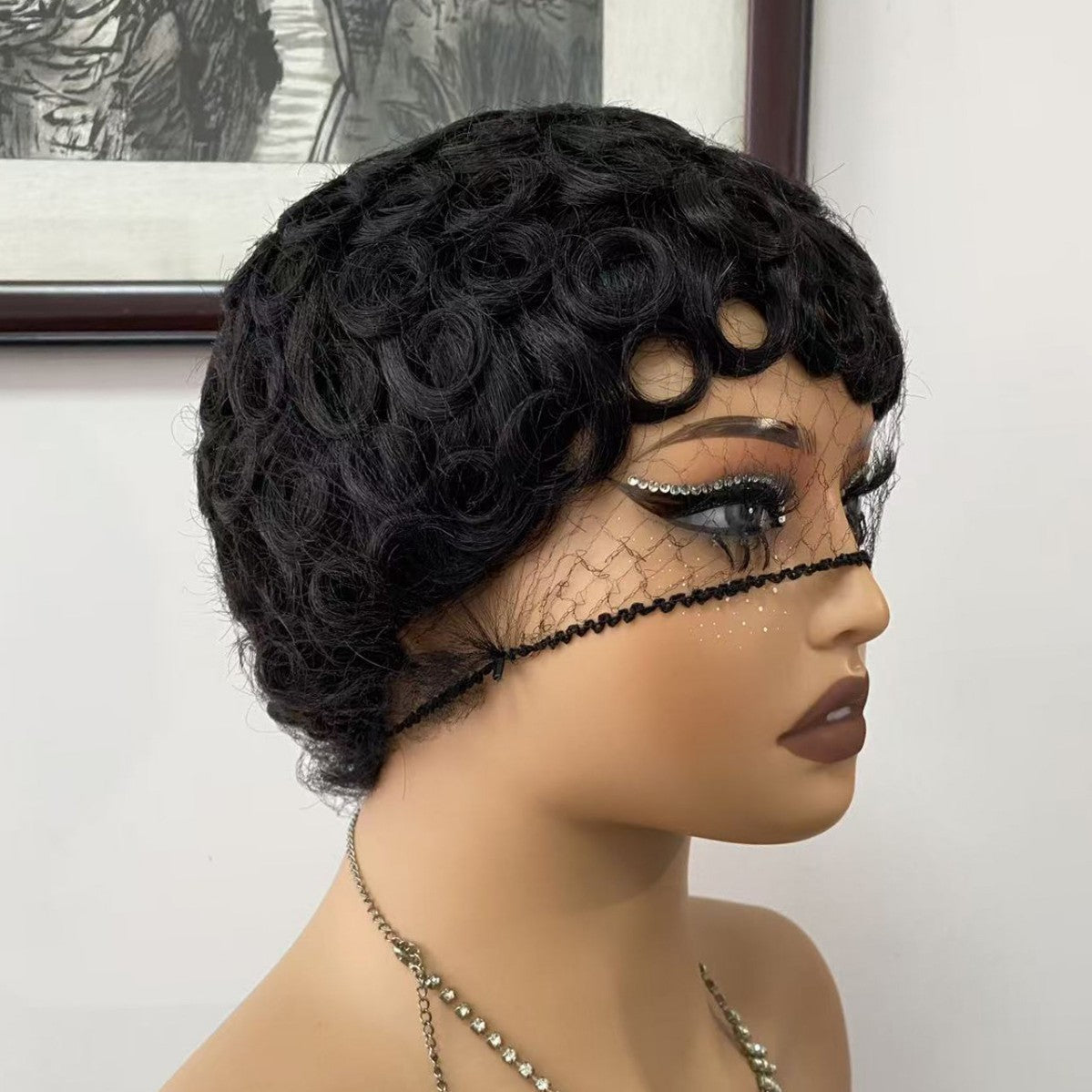 Innovative African Curly Pinker Elf Short Real Hair Wig