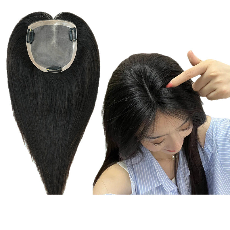 Real Hair Female Head Supplementing Piece Cover Gray Additional Volume Wig