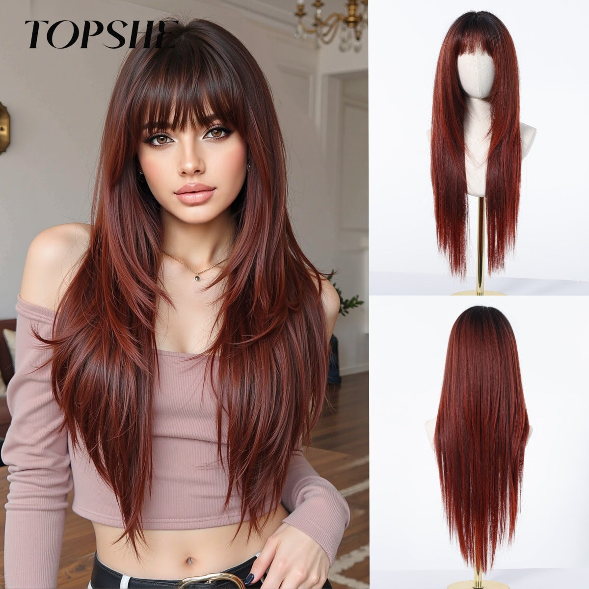 Female Pure Desire Wind Air Bangs Long Straight Wig
