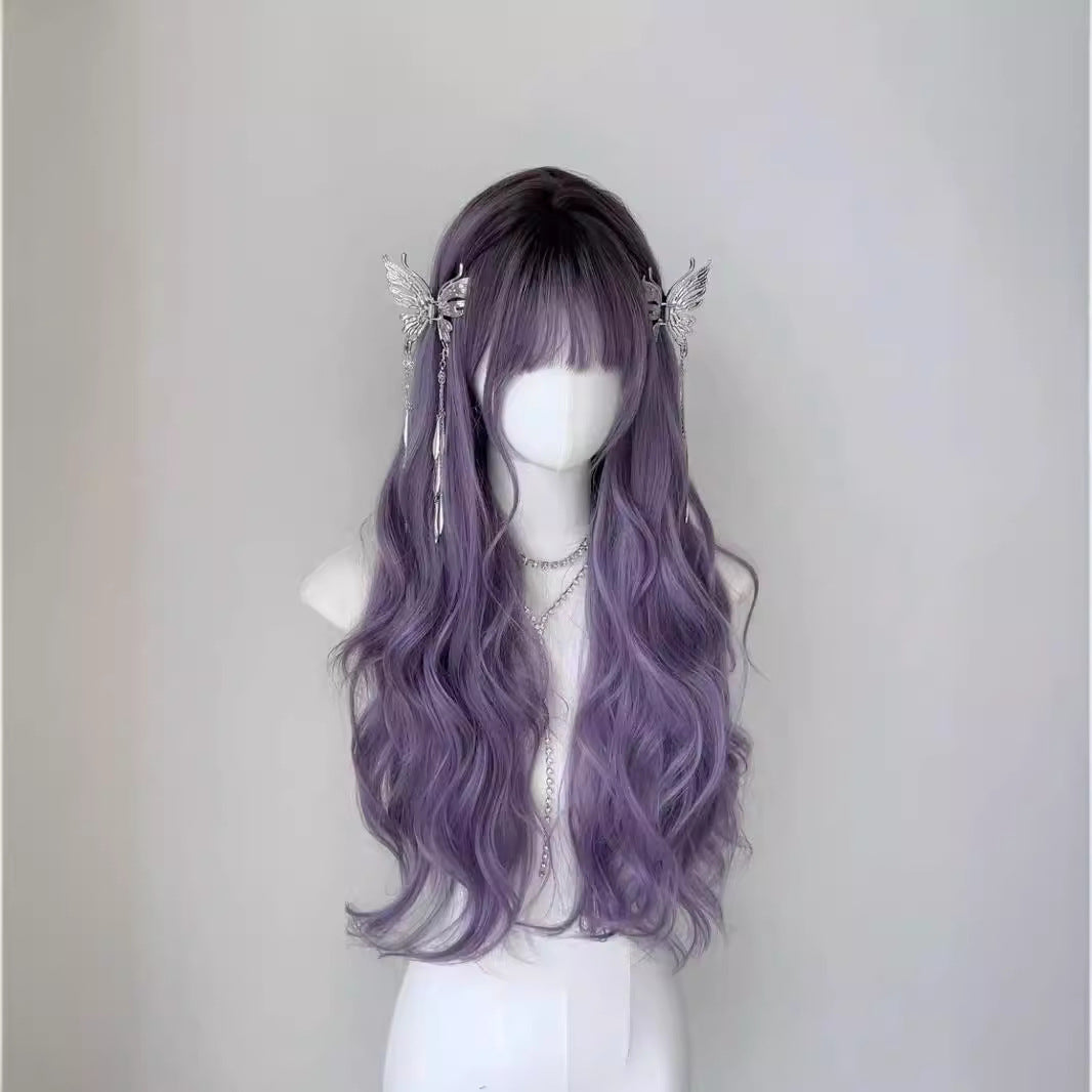 Women's Wisteria Flower Hair Purple Style Full Top Big Wave Wig Long Curls