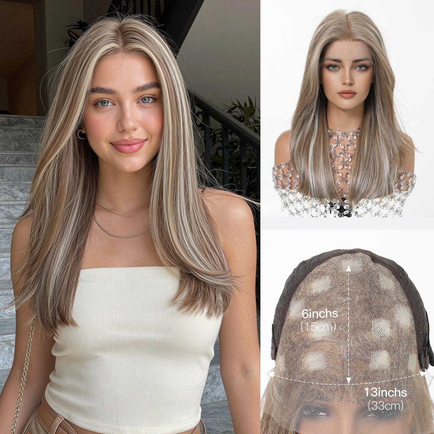 Forehead Lace Hand Crochet Highlight Hair Head Long Straight Wig