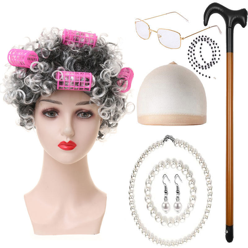 Day Old Grandma Man Grandpa Suit Lady Head Cos Wig