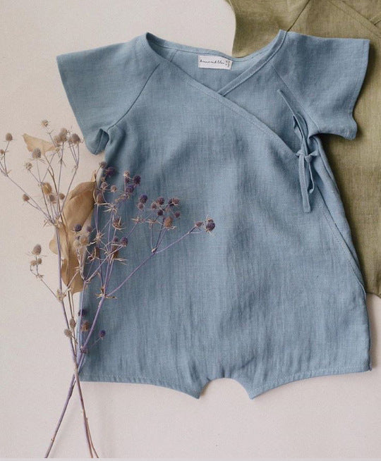 Cotton Short Sleeve Rompers Born Solid Color Jumpsuit, Climbing Suit