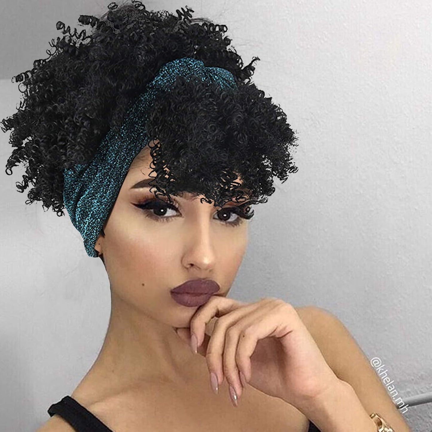 Small Turban Female Headband Bangs Fluffy Wig Short Curly Hair