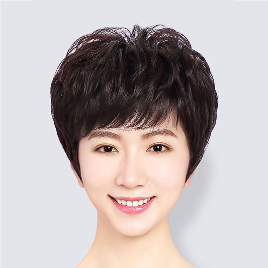 Women's Short Texture Repairing Face Skin Sheath Real Hair Wig