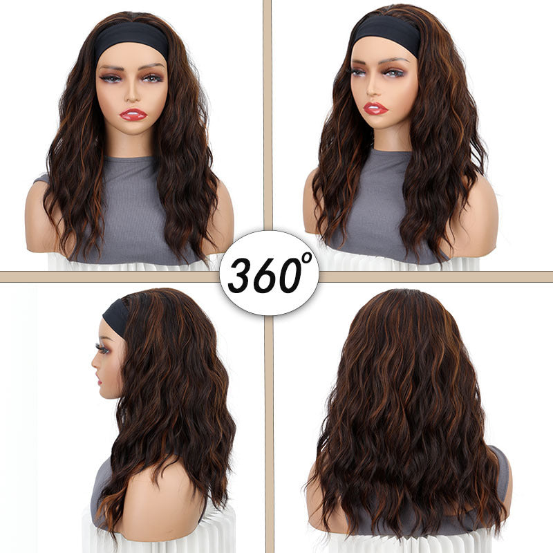 Women's Silk Headband Water Ripple Long Curly Hair Chemical Wig Ponytail