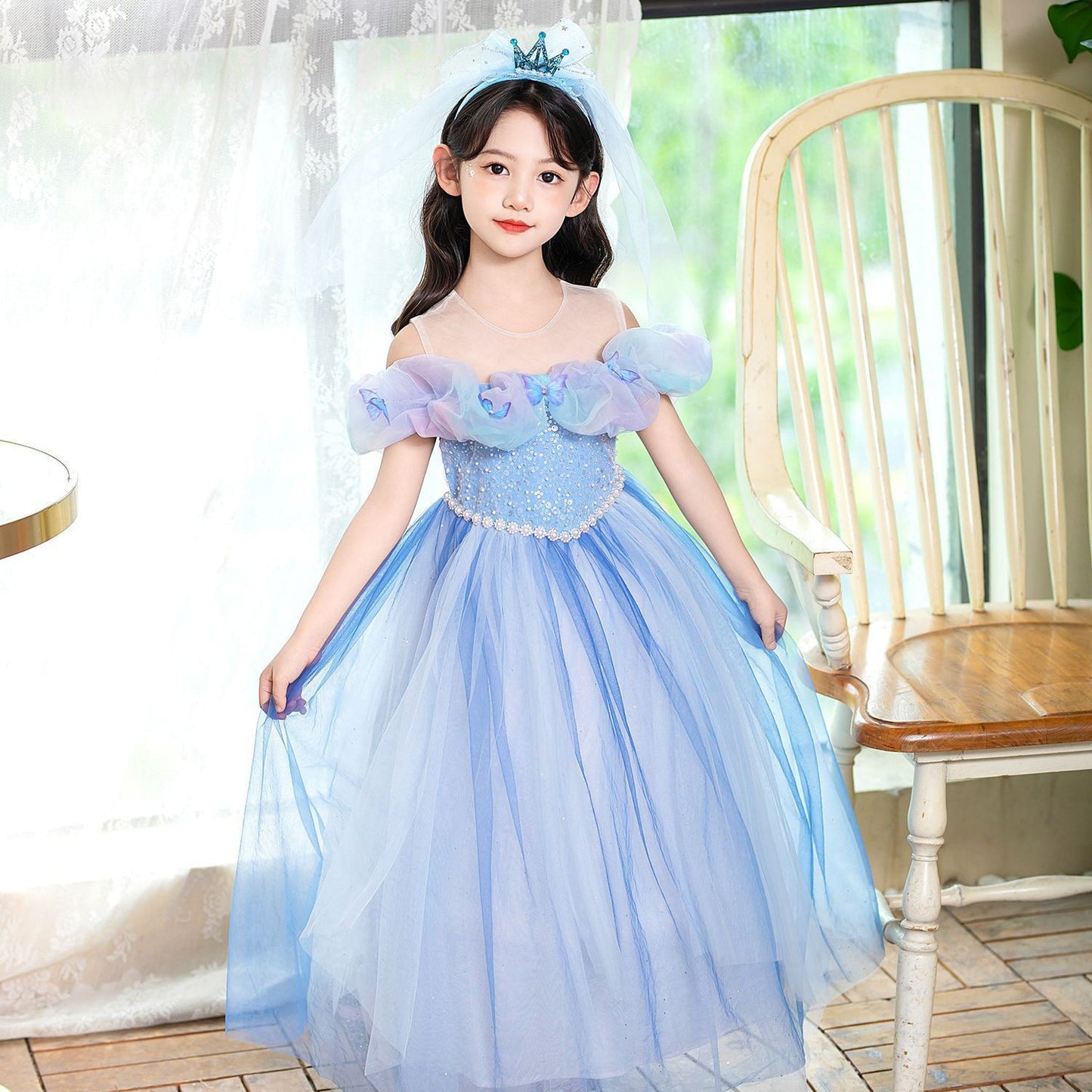 Princess Elsa Butterfly Mesh Stage Performance High Children's Dress