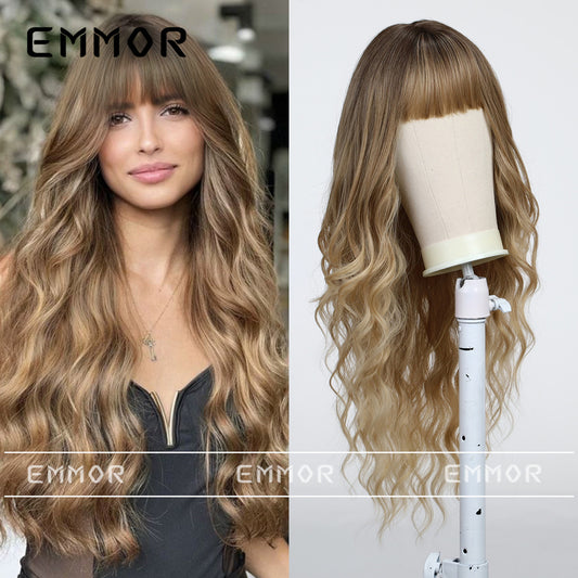 Women's Hair Natural Fluffy Style Multi Fashion Straight Bangs Big Wave Wig Long Curls