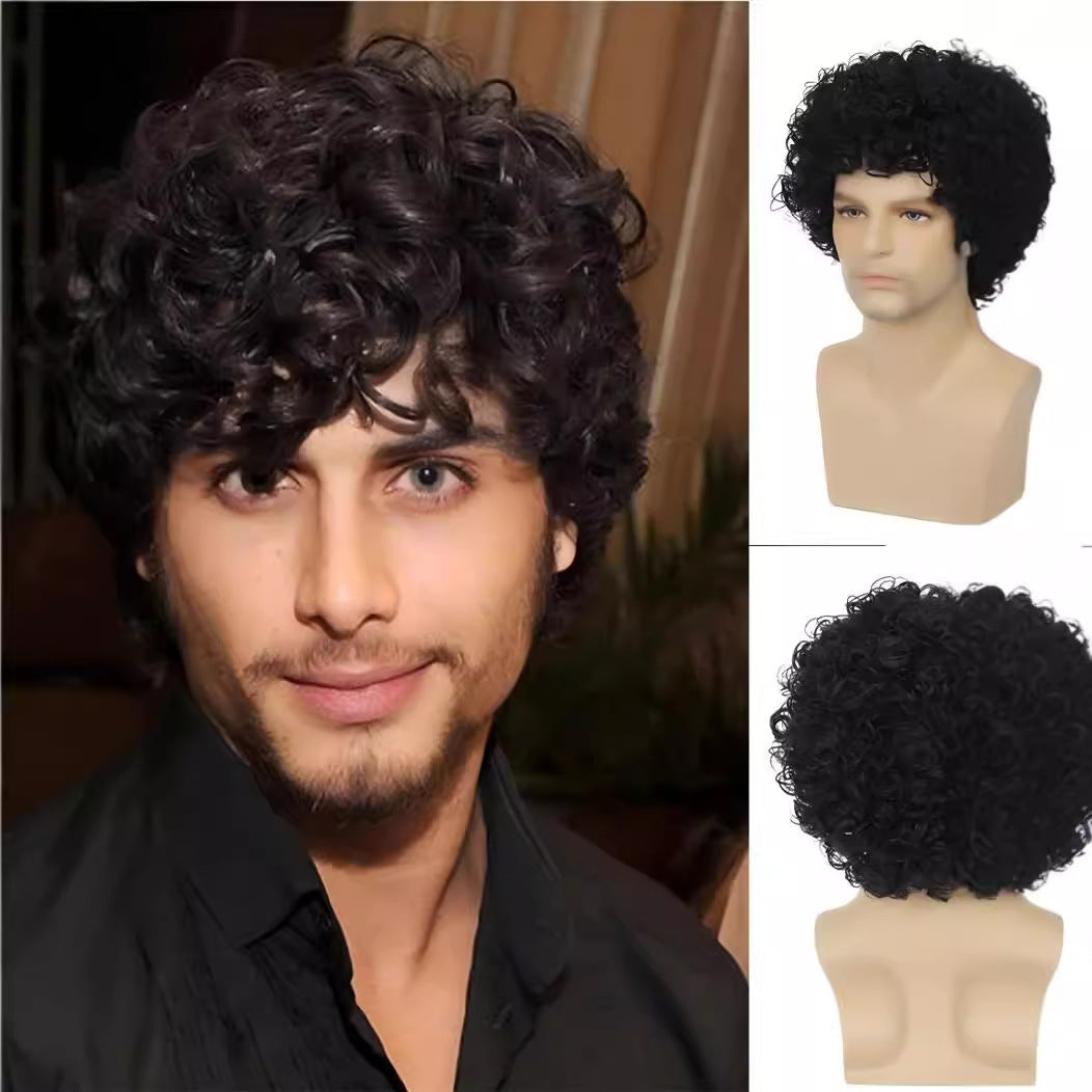 Female Black Chemical Fiber Micro Volume Wig Short Curly Hair