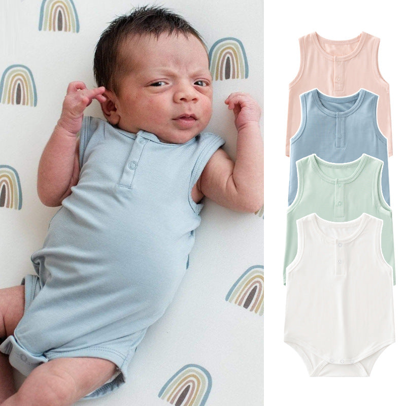 Fiber Clothes For Babies Summer Thin Clothing Sleeveless Vest Born Jumpsuit, Climbing Suit