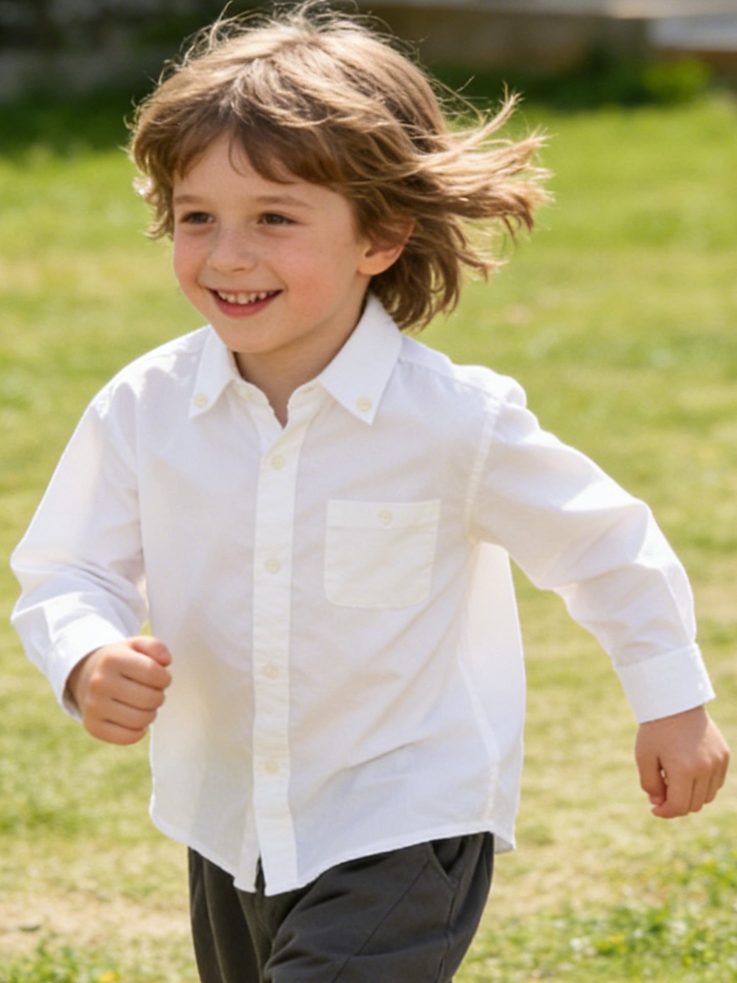 Children's Linen Boys Long Sleeve Polo Collar Top Dry Breathable College Children's Shirt