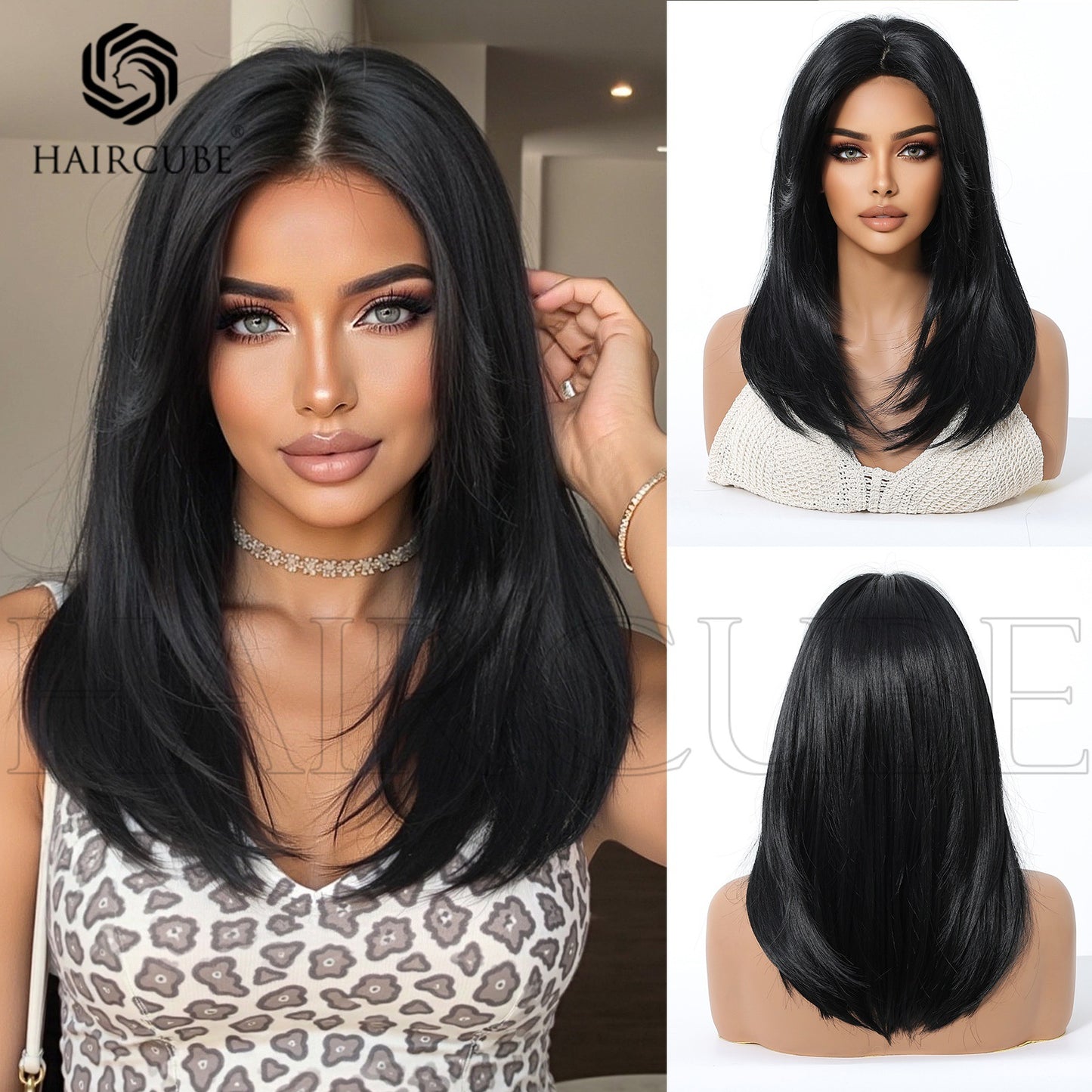 Mid-length Gradient Dyed Bangs Fiber Headgear Wig Short Straight Hair
