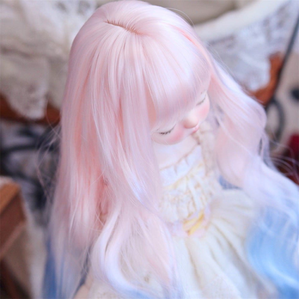 Straight Bangs Fiber Pink Blue Gradient Small Curls Foreign Lady Other Wig