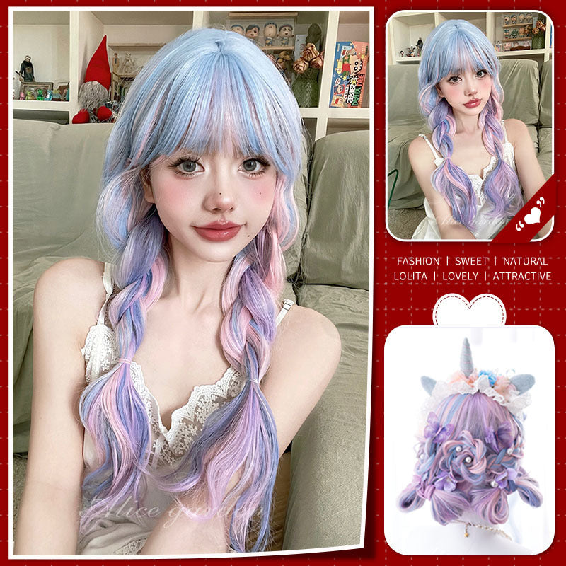 Women's Cover Long Hair Soft Natural Simulation Candy Color Cos Wig