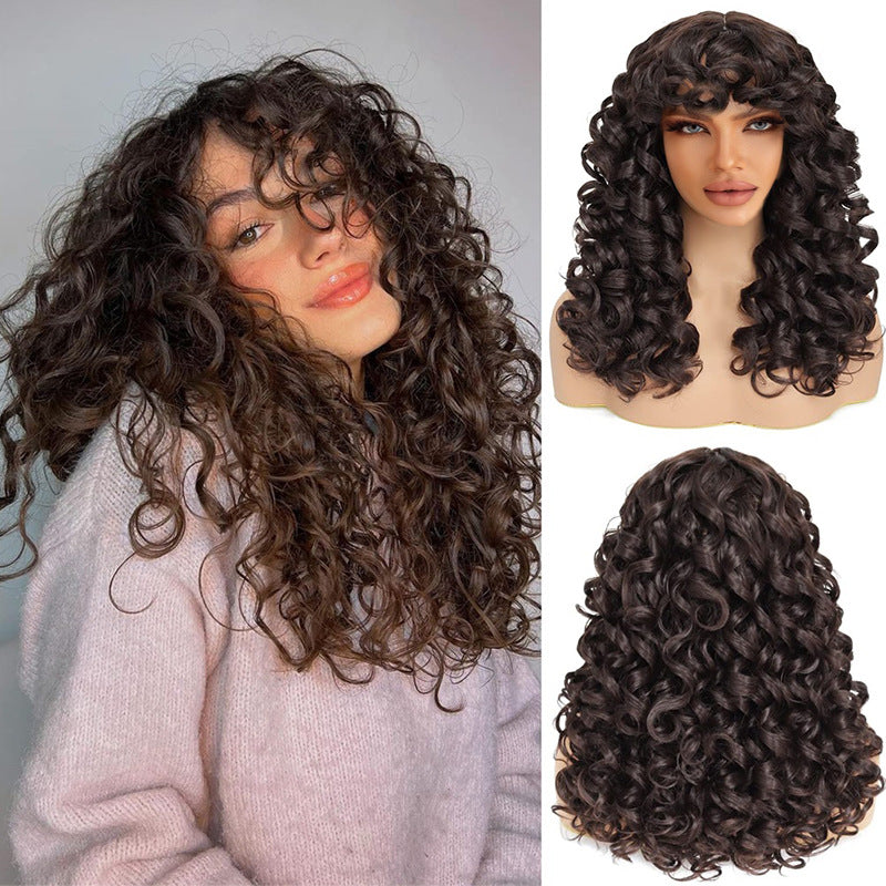 Women's Small Roll Chemical Fiber Rose Net African Head Wig Short Curly Hair