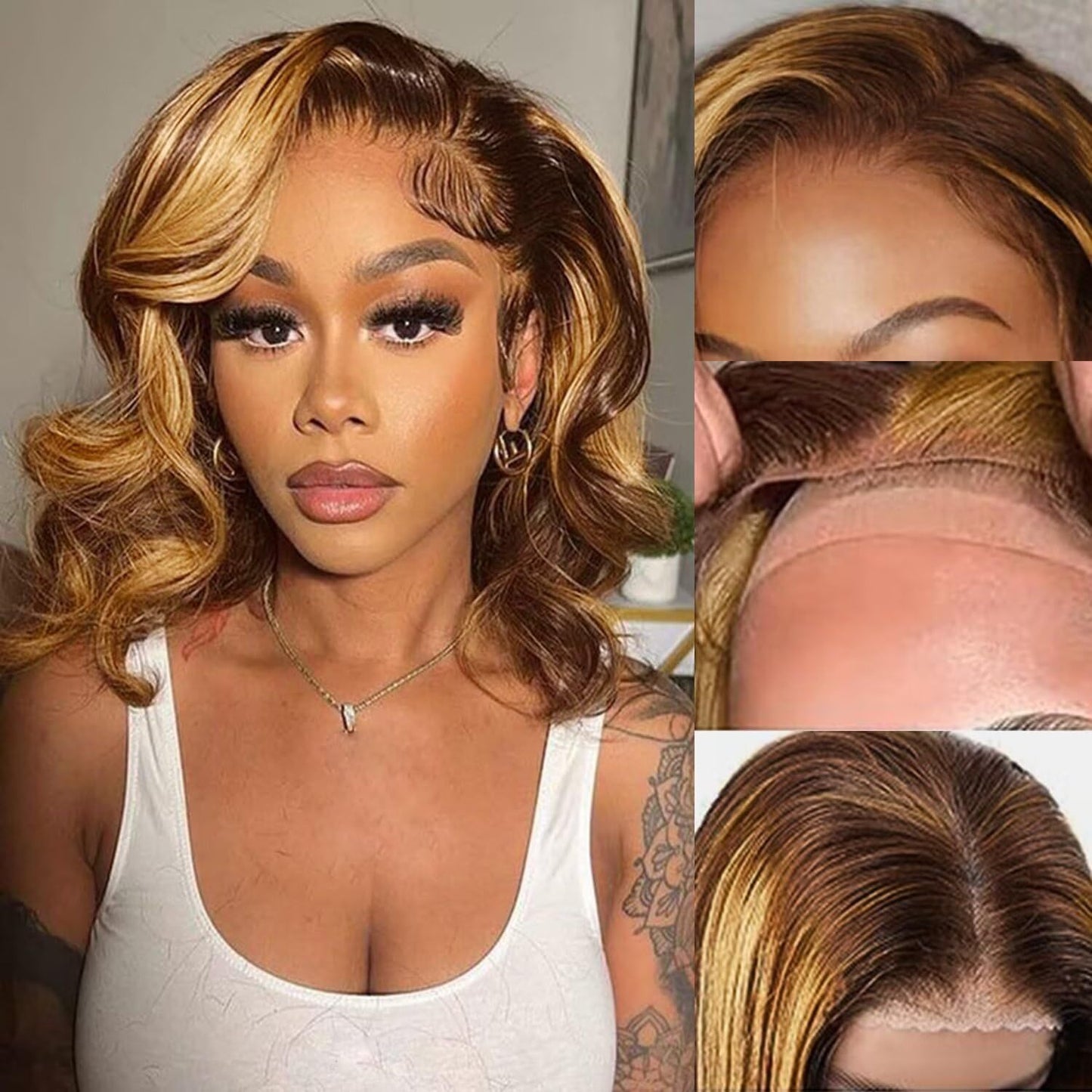 Front Lace Piano Color Big Wave Free Wig Short Curly Hair