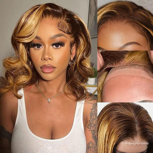 Front Lace Piano Color Big Wave Free Wig Short Curly Hair