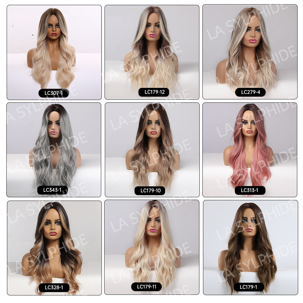 Women's Long Mid-length Big Wave Curly Without Bangs Temperament Face Real Hair Wig