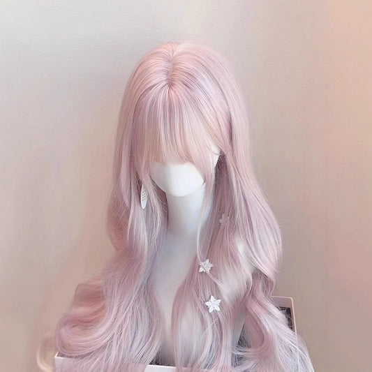 Twilight Pink Bangs Battle Hair Big Wave Curly Wig Long Curls