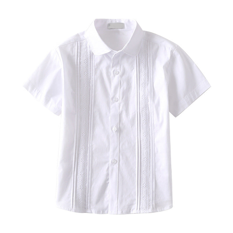 Cotton Half Sleeve White Summer Watch Performance School Children's Shirt