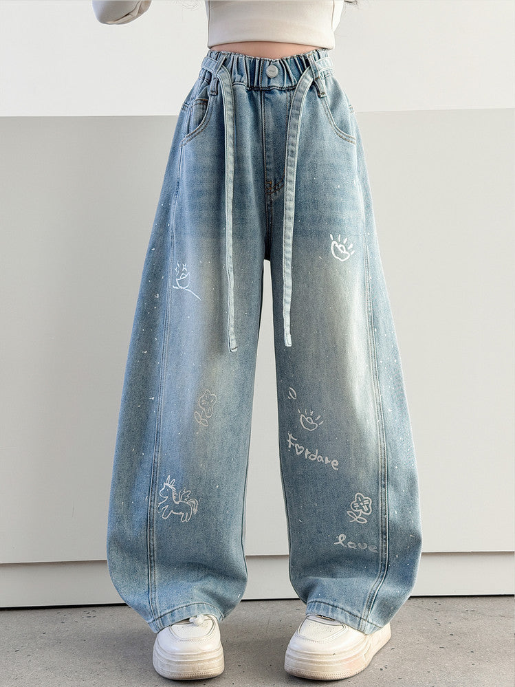 Matchet Printed Korean Jeans Loose-fitting Trousers Children's Pants