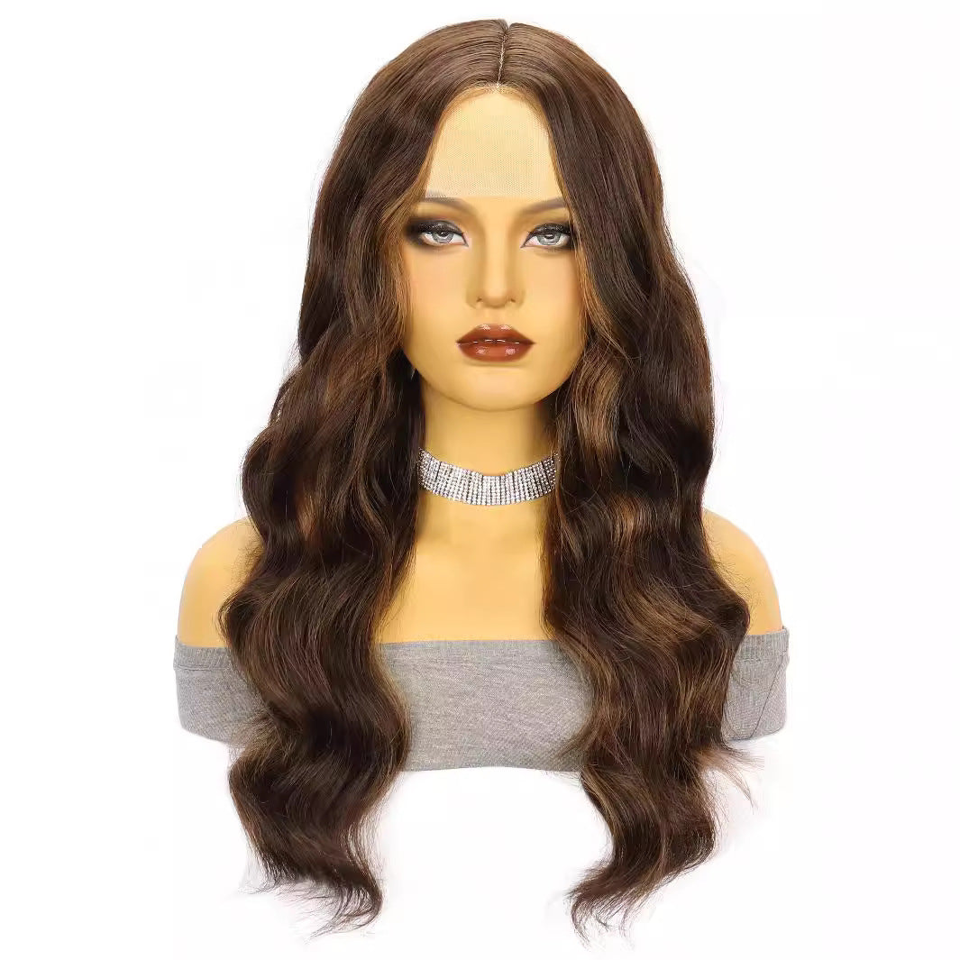 Women's Brown Straight Hair Big Wave Curly Chemical Fiber Front Wig Long Curls
