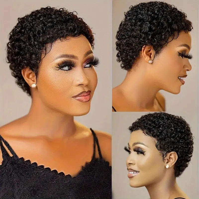 Human Mechanism Head Cover African Small Wig Short Curly Hair
