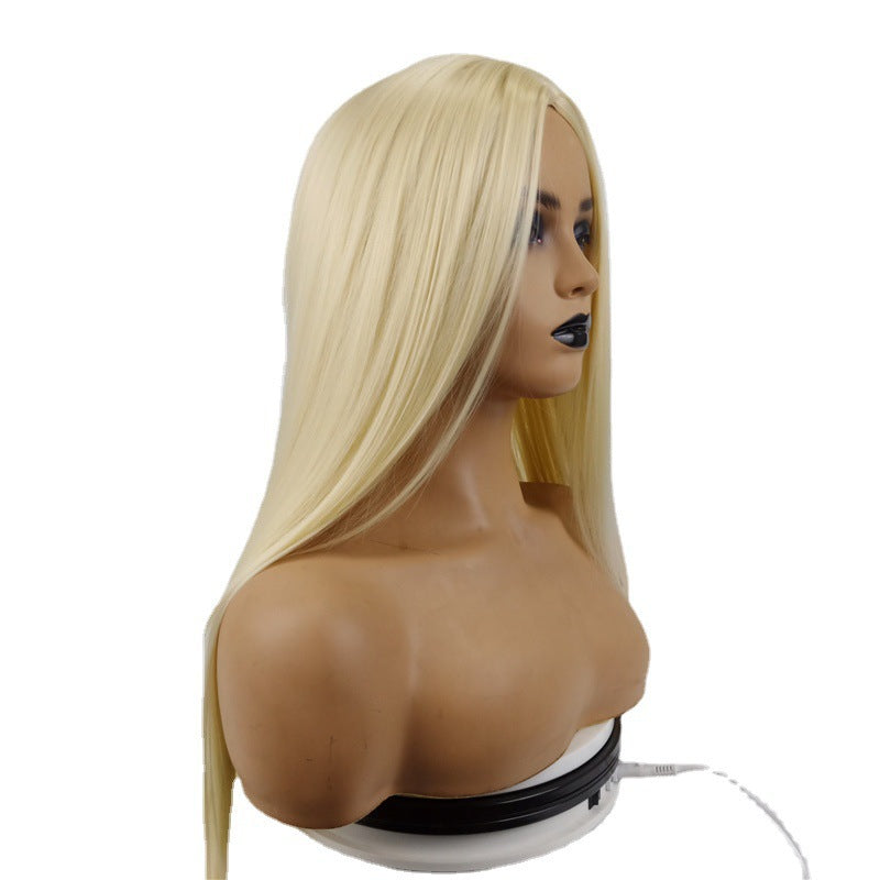 Women's Light Golden Medium Hair Chemical Fiber Long Straight Wig