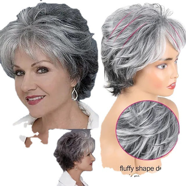 Women's Gradient Color Gray White Chemical Fiber Head Wig Short Curly Hair