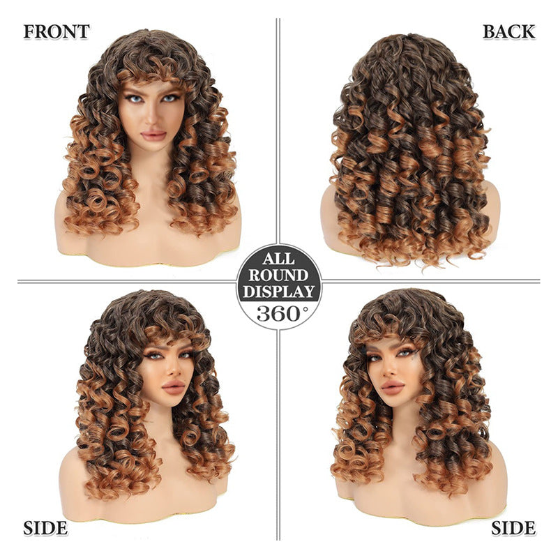 Women's Small Roll Chemical Fiber Rose Net African Head Wig Short Curly Hair