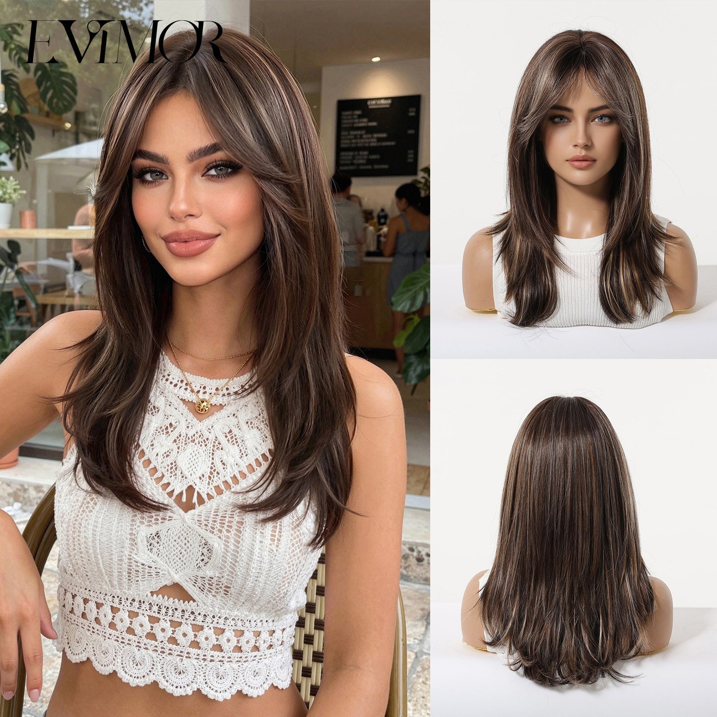 Women's Gradient Golden Hair Curling Fiber Chemical Wig Long Curls
