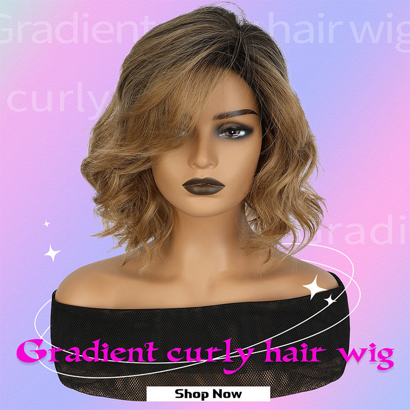 Female Gradient Color Full Top Cover Wig Short Curly Hair