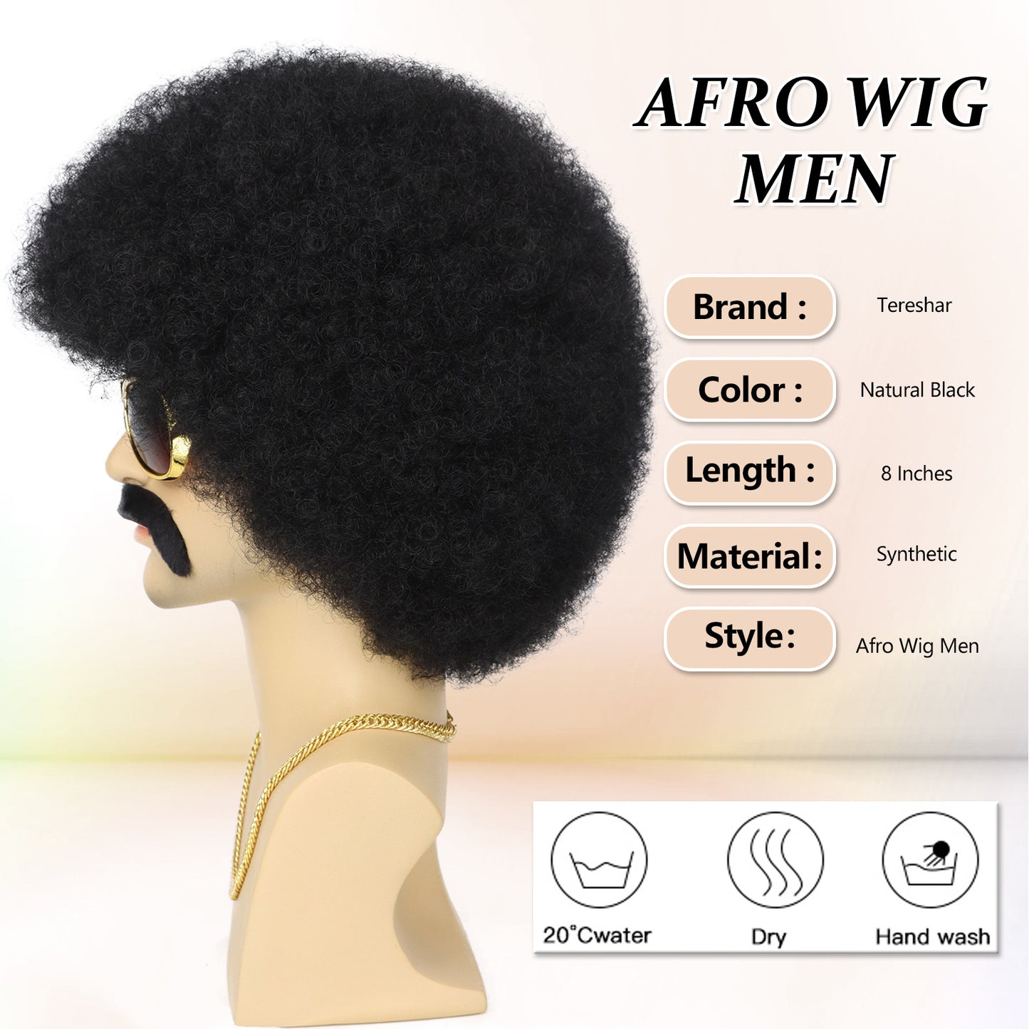 Men's Hood Fluffy Afro African Small Roll Men's Wig