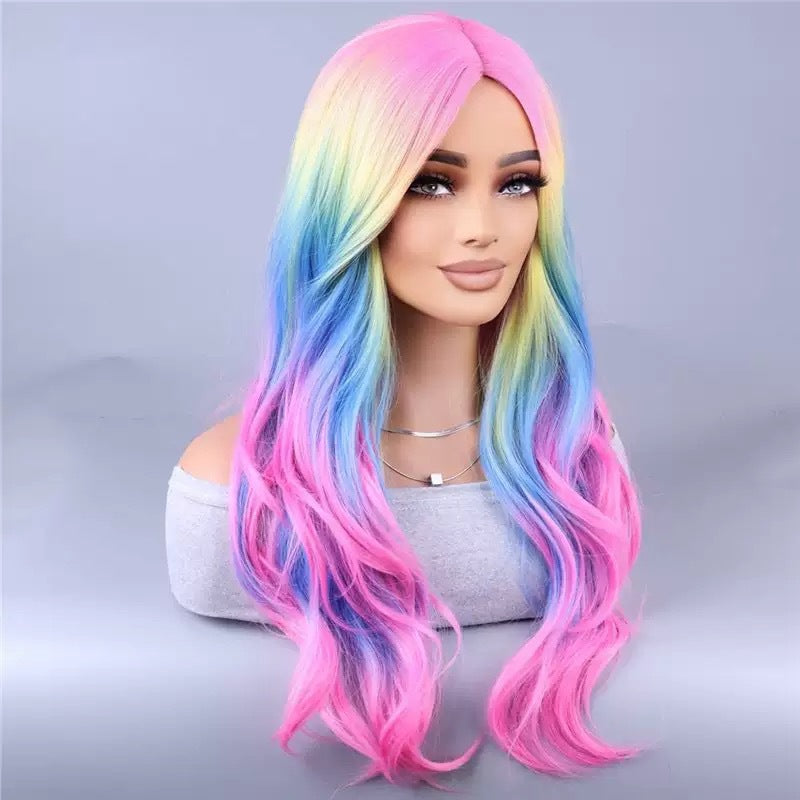 Women's Bangs Female Head Pink Headgear Chemical Wig Long Curls