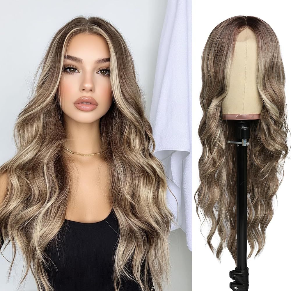 Female Golden Forehead Lace Medium Big Wave Wig Long Curls