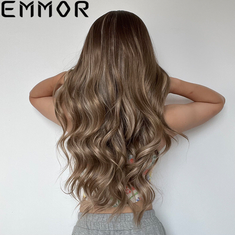 Points Highlight Gradient Gray Brown Curly Long Straight Wig