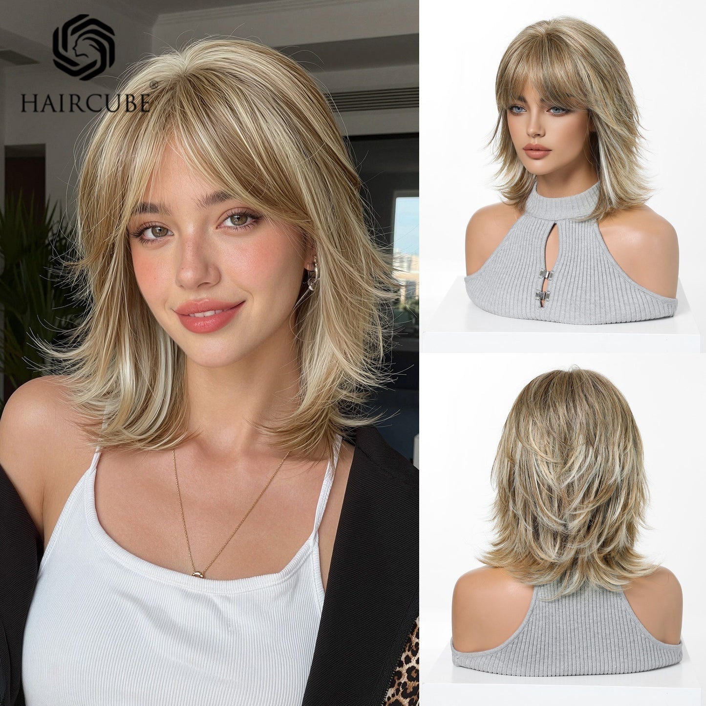 Women's Fashion Golden Layered Synthetic Wigs Wig Short Curly Hair