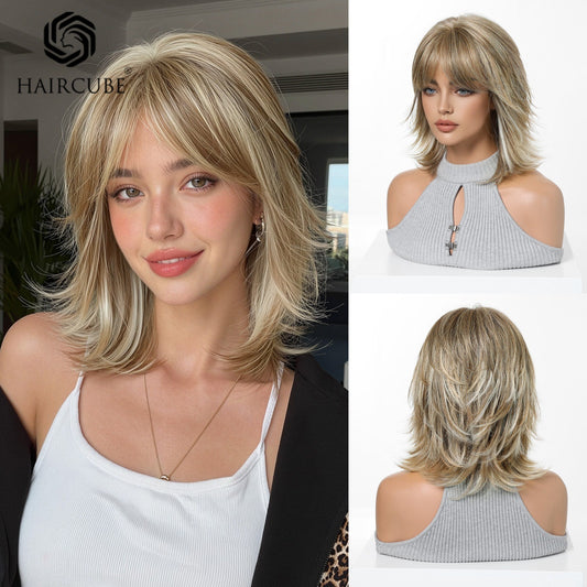 Women's Fashion Golden Layered Synthetic Wigs Wig Short Curly Hair