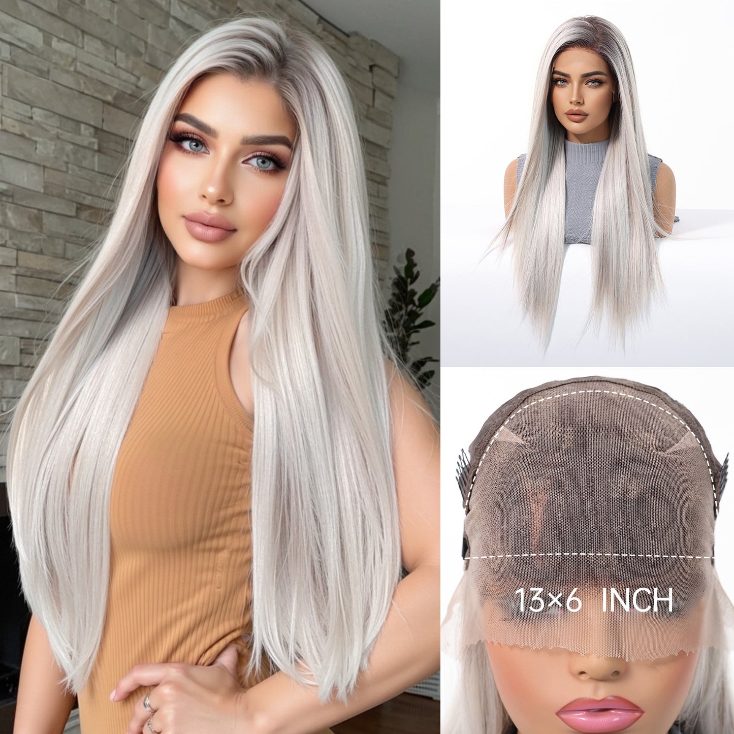 Imported Silk Black Lace Female Free Seam Breathable Long Straight Wig