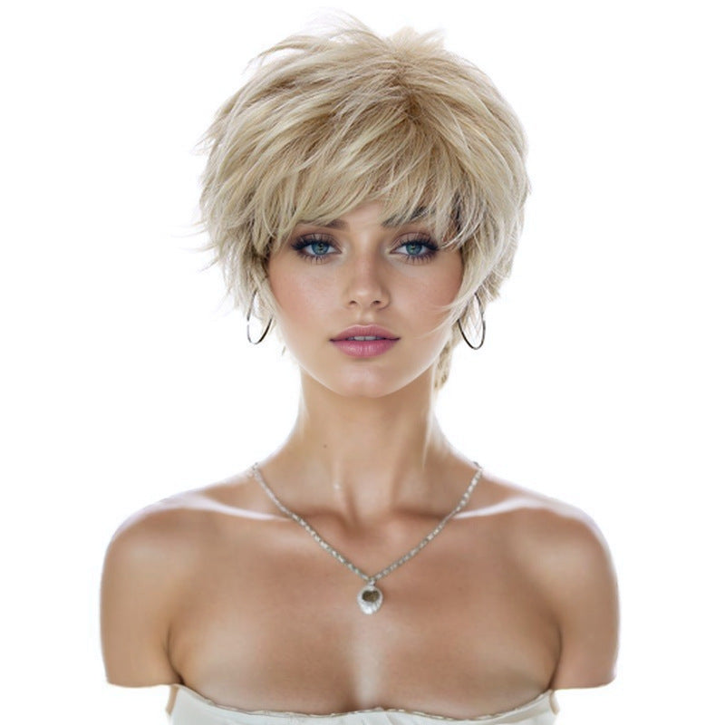 Fashion Curly Golden Lady Light Gold Wig Short Straight Hair