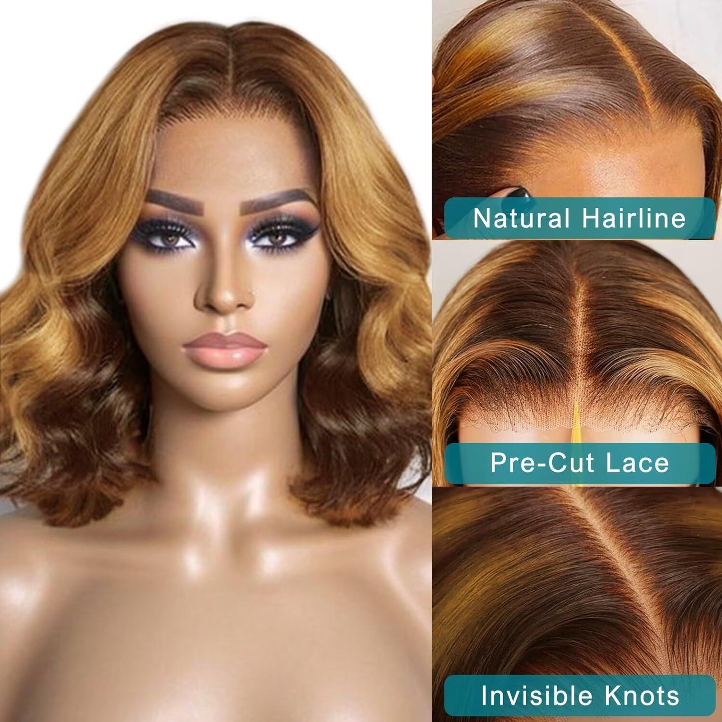 Front Lace Piano Color Big Wave Free Wig Short Curly Hair