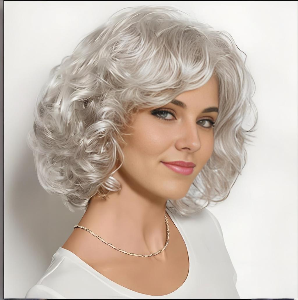 Women's Stage Performance Headgear Granny Grey Special Wig Short Curly Hair