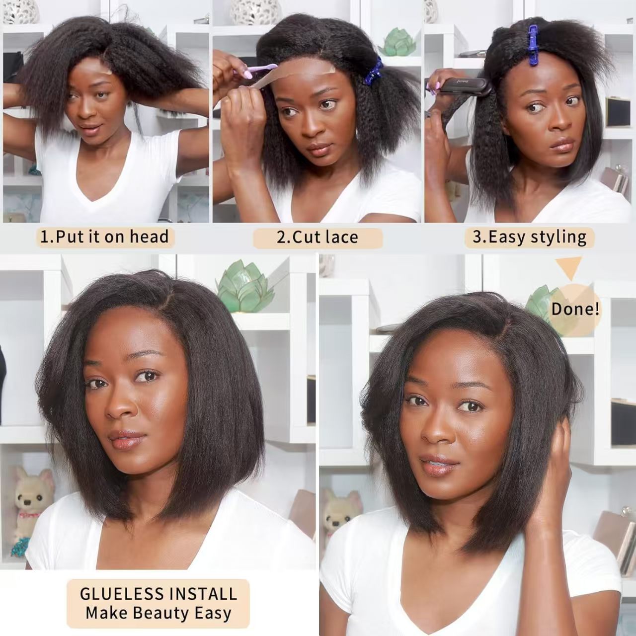 Women's Black Split Fluffy Natural Synthetic Wigs Wig Short Straight Hair