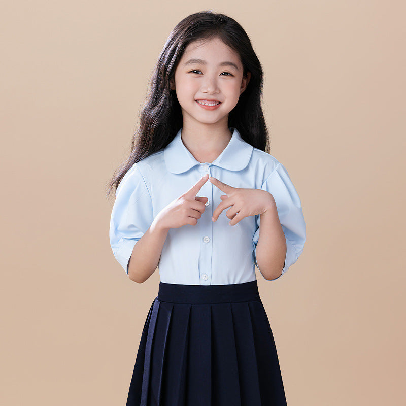 Children's Clothing Summer Short Sleeve Cotton White Doll Collar Children's Shirt
